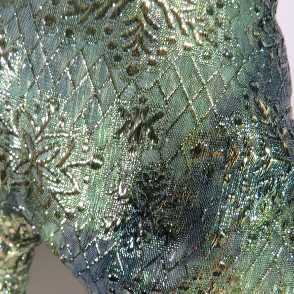 Green Brocade Vintage Victorian High Heel boot stocking Holiday 20" long - Picture 6 of 11